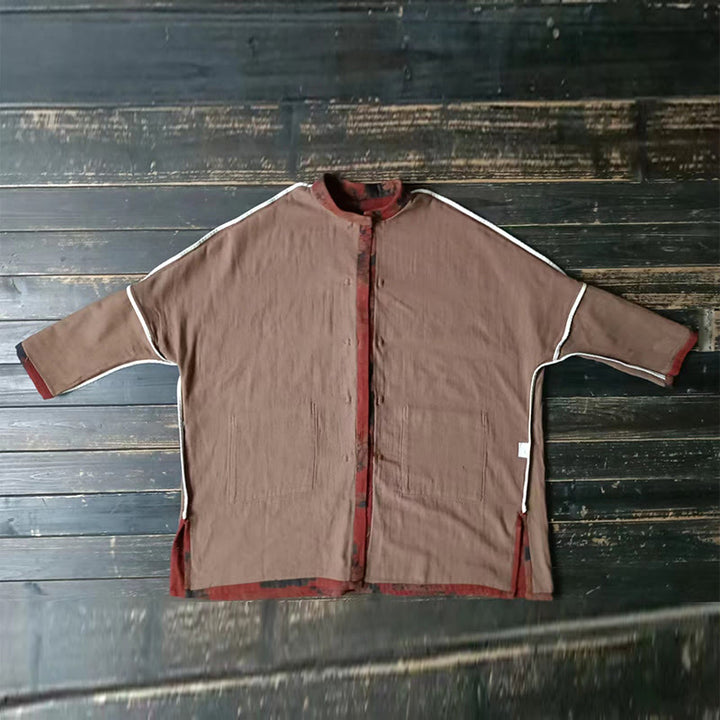 Buddha Stonesオレンジ牡丹花コットンリネンフロッグボタンオープンフロントジャケット ポケット付き - image 14