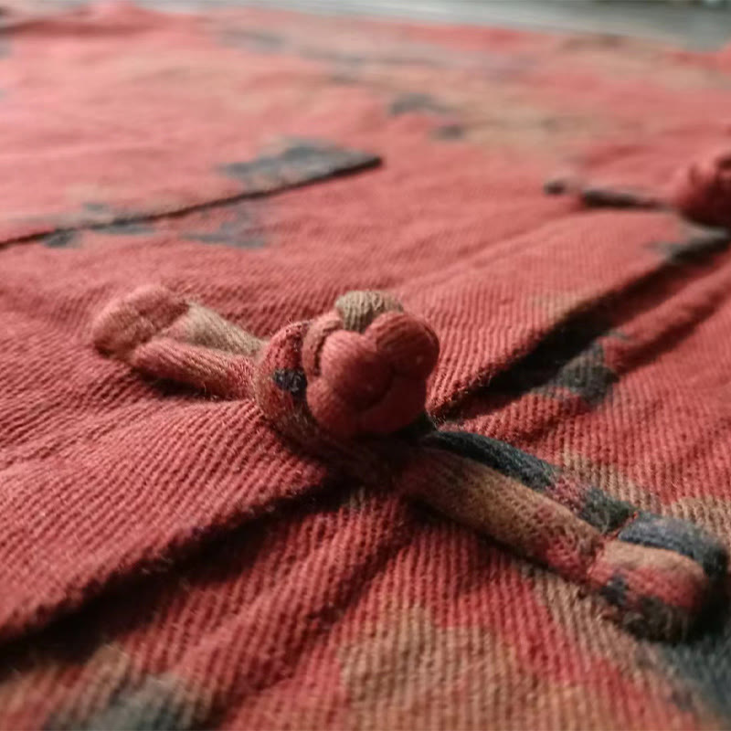 Buddha Stonesオレンジ牡丹花コットンリネンフロッグボタンオープンフロントジャケット ポケット付き - image 9