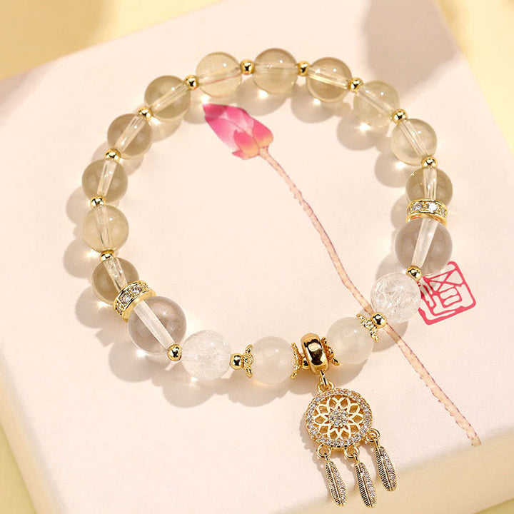 Buddha Stonesグリーンストロベリークォーツ アメジスト クリスタル ドリームキャッチャー ヒーリングブレスレット