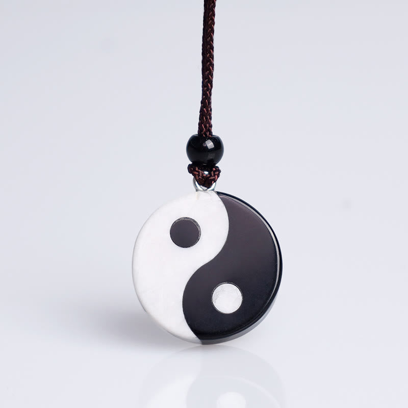 Buddha Stones天然黒曜石 ホワイトターコイズ 陰陽成就力ネックレスペンダント