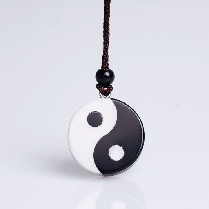Buddha Stones天然黒曜石 ホワイトターコイズ 陰陽成就力ネックレスペンダント