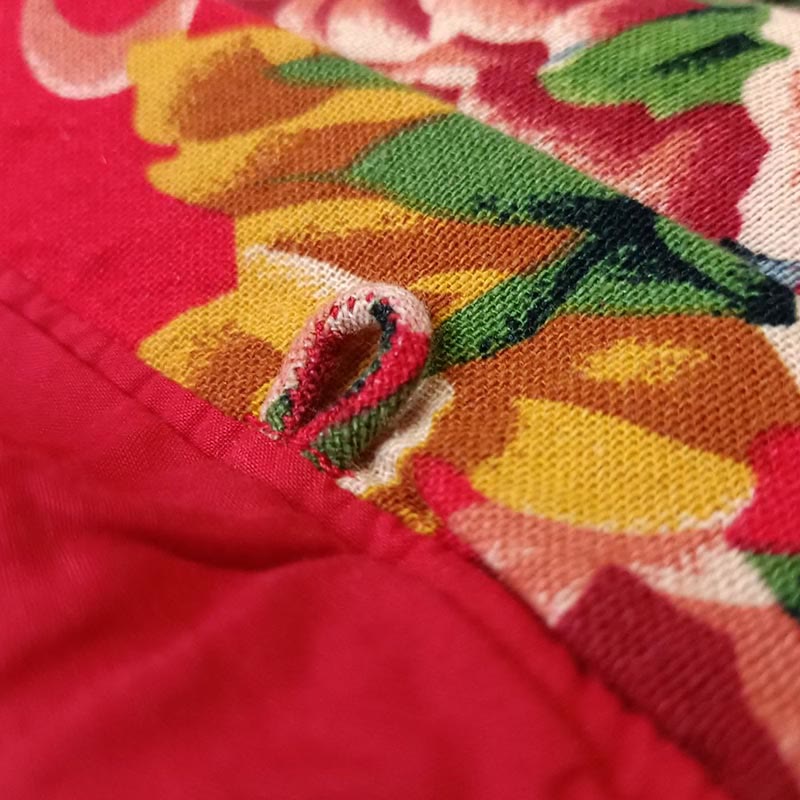 Buddha Stonesエスニックスタイル北東部レッドフラワー牡丹プリントコットンリネンレースアップジャケット