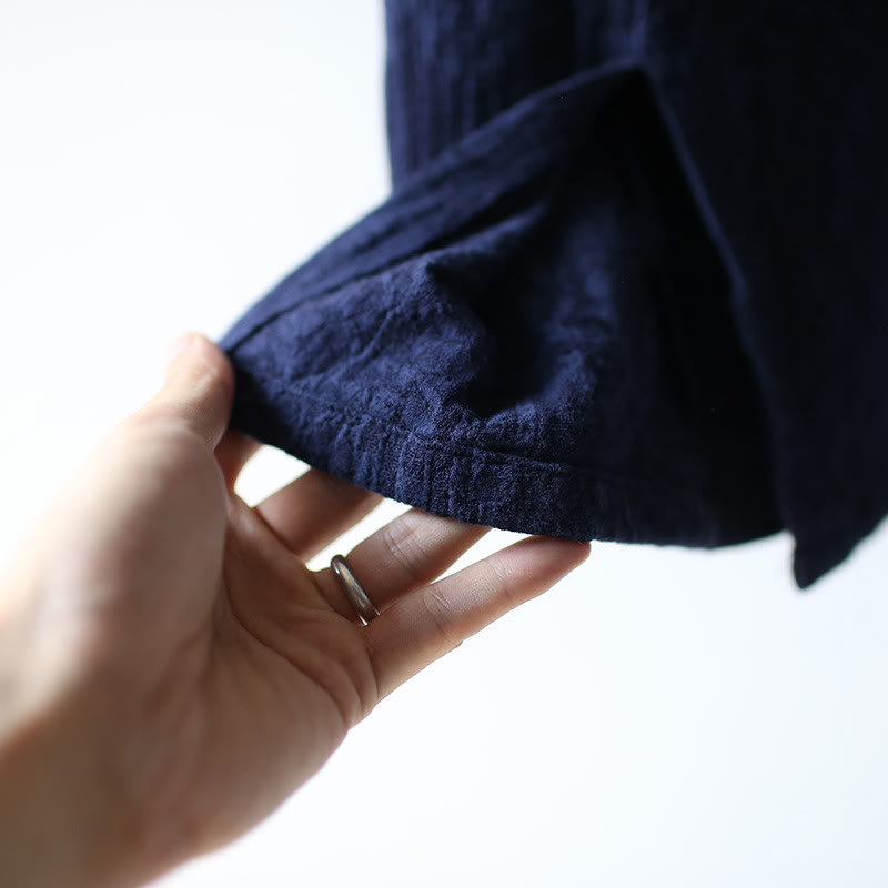 Buddha Stonesフラワージャカードミディドレス 長袖コットンリネンドレス ワイドレッグパンツ ポケット付き