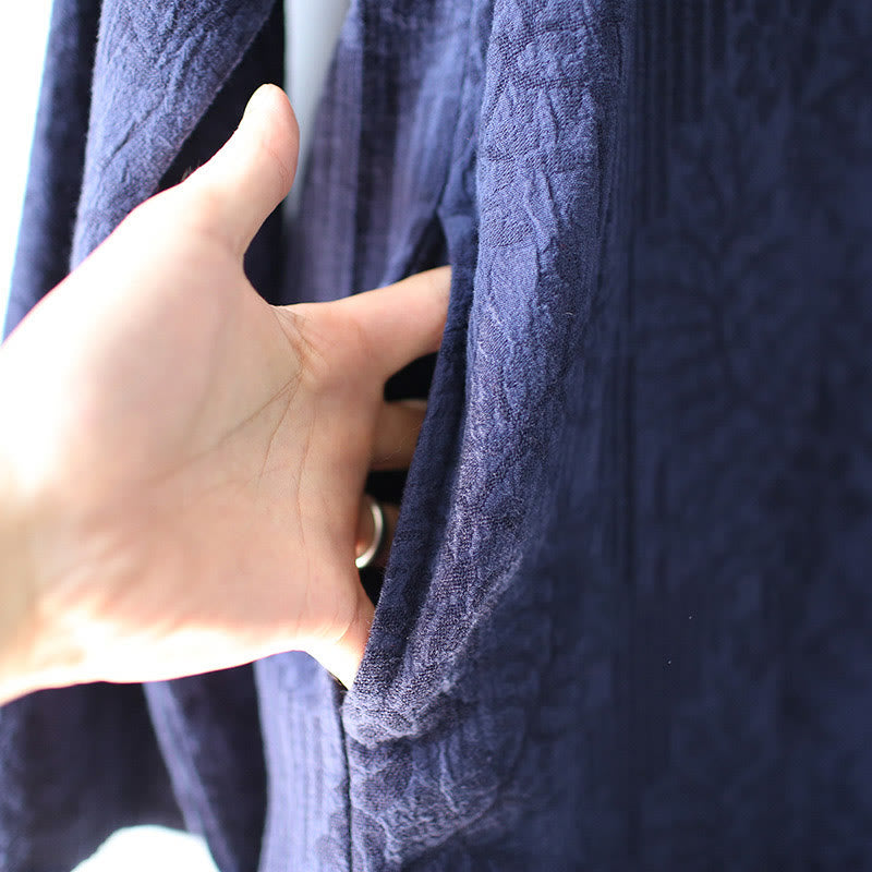 Buddha Stonesフラワージャカードミディドレス 長袖コットンリネンドレス ワイドレッグパンツ ポケット付き