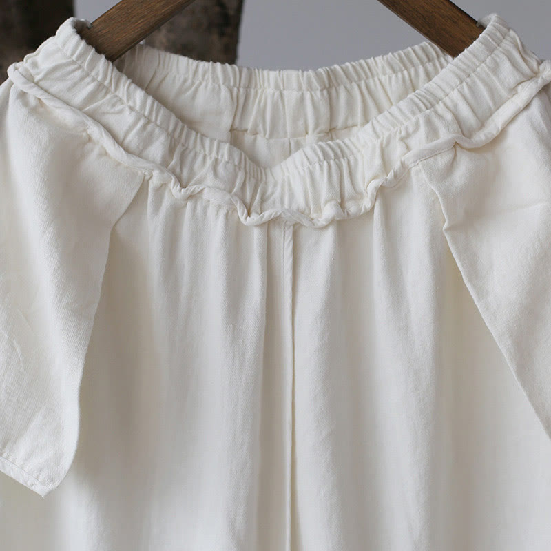 Buddha Stonesフラワージャカードミディドレス 長袖コットンリネンドレス ワイドレッグパンツ ポケット付き