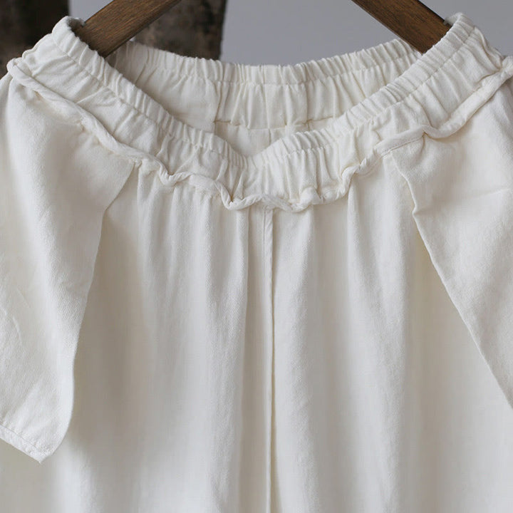 Buddha Stonesフラワージャカードミディドレス 長袖コットンリネンドレス ワイドレッグパンツ ポケット付き