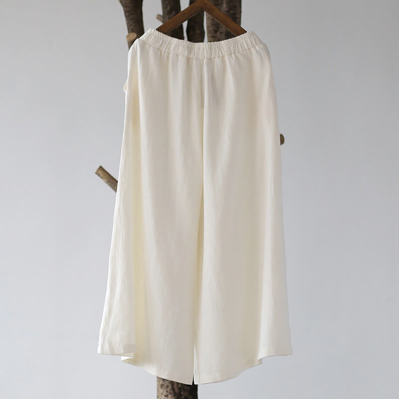 Buddha Stonesフラワージャカードミディドレス 長袖コットンリネンドレス ワイドレッグパンツ ポケット付き