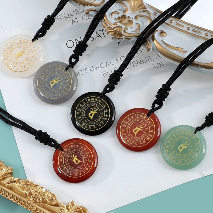 Buddha Stones毘盧遮那如来 サンスクリットマントラ 各種 クリスタル ブラックオブシディアン グリーンアベンチュリン 強さのネックレスペンダント