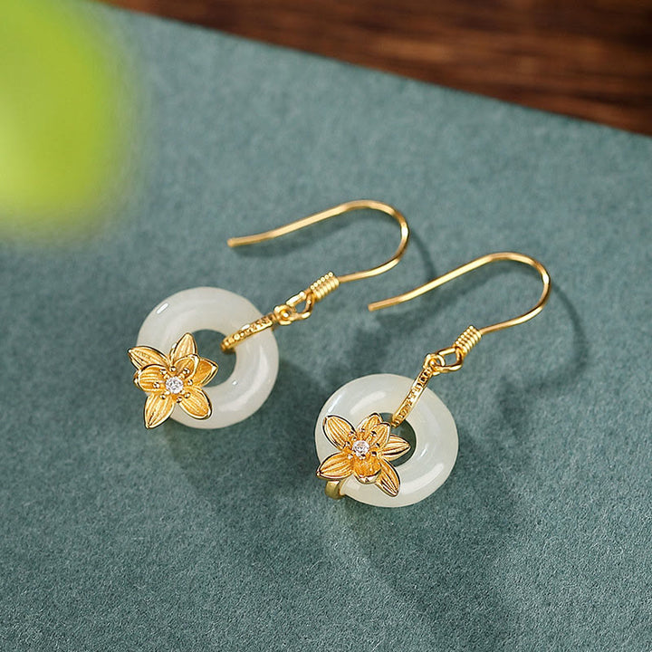 Buddha Stones925 スターリングシルバー 和田翡翠 平和バックル 蘭 繁栄のイヤリング