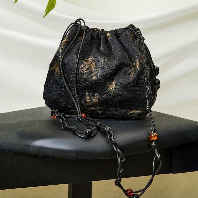 Buddha Stonesイエロー 竹の葉柄 アセテート クロスボディバッグ ショルダーバッグ