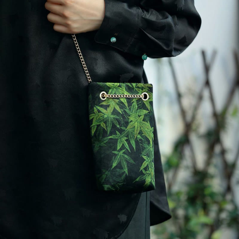 Buddha Stonesの小さなメープルリーフ柿メタルチェーンクロスボディバッグショルダーバッグ携帯電話バッグ