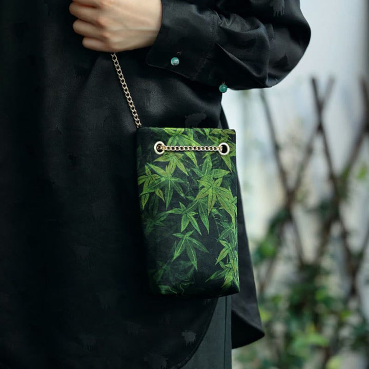 Buddha Stonesの小さなメープルリーフ柿メタルチェーンクロスボディバッグショルダーバッグ携帯電話バッグ