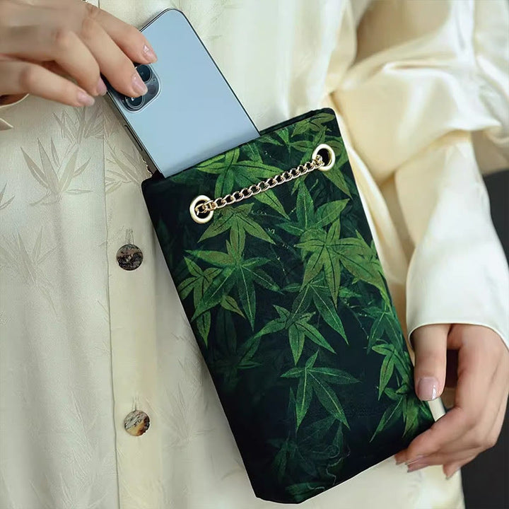 Buddha Stonesの小さなメープルリーフ柿メタルチェーンクロスボディバッグショルダーバッグ携帯電話バッグ