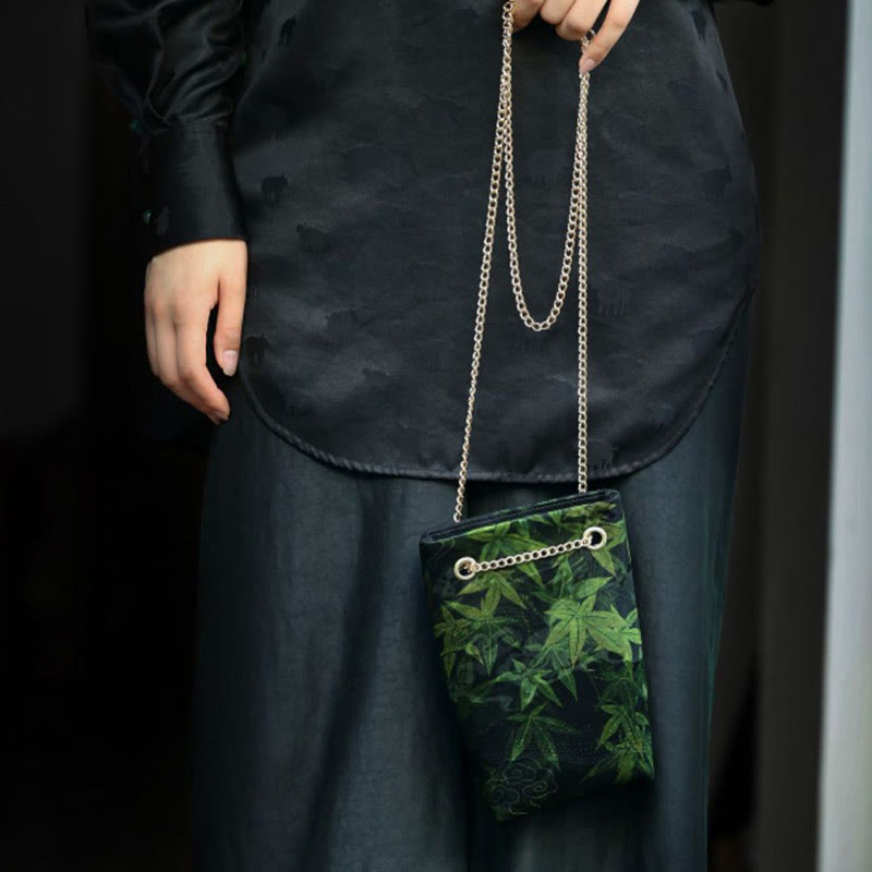 Buddha Stonesの小さなメープルリーフ柿メタルチェーンクロスボディバッグショルダーバッグ携帯電話バッグ