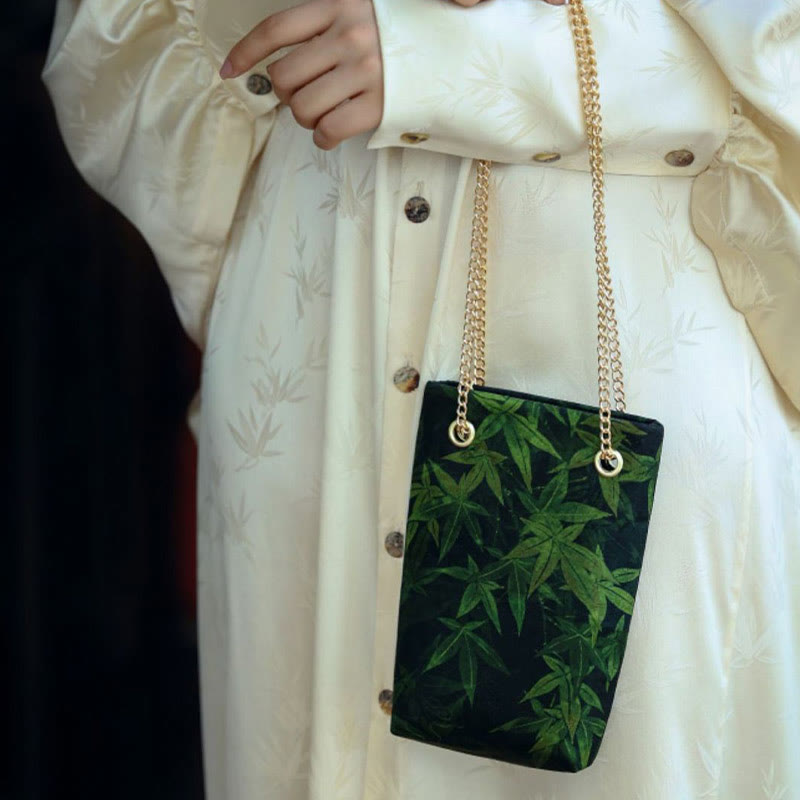 Buddha Stonesの小さなメープルリーフ柿メタルチェーンクロスボディバッグショルダーバッグ携帯電話バッグ