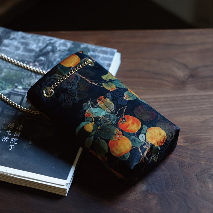 Buddha Stonesの小さなメープルリーフ柿メタルチェーンクロスボディバッグショルダーバッグ携帯電話バッグ