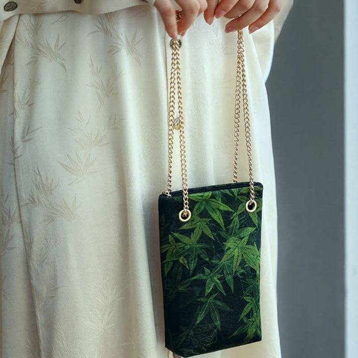 Buddha Stonesの小さなメープルリーフ柿メタルチェーンクロスボディバッグショルダーバッグ携帯電話バッグ