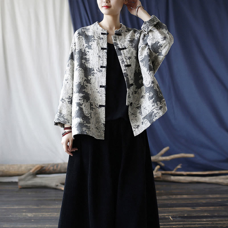 Buddha Stonesブラックグレープリント カエルボタンデザイン 長袖 コットンリネン ジャケット シャツ ポケット付き - image 37