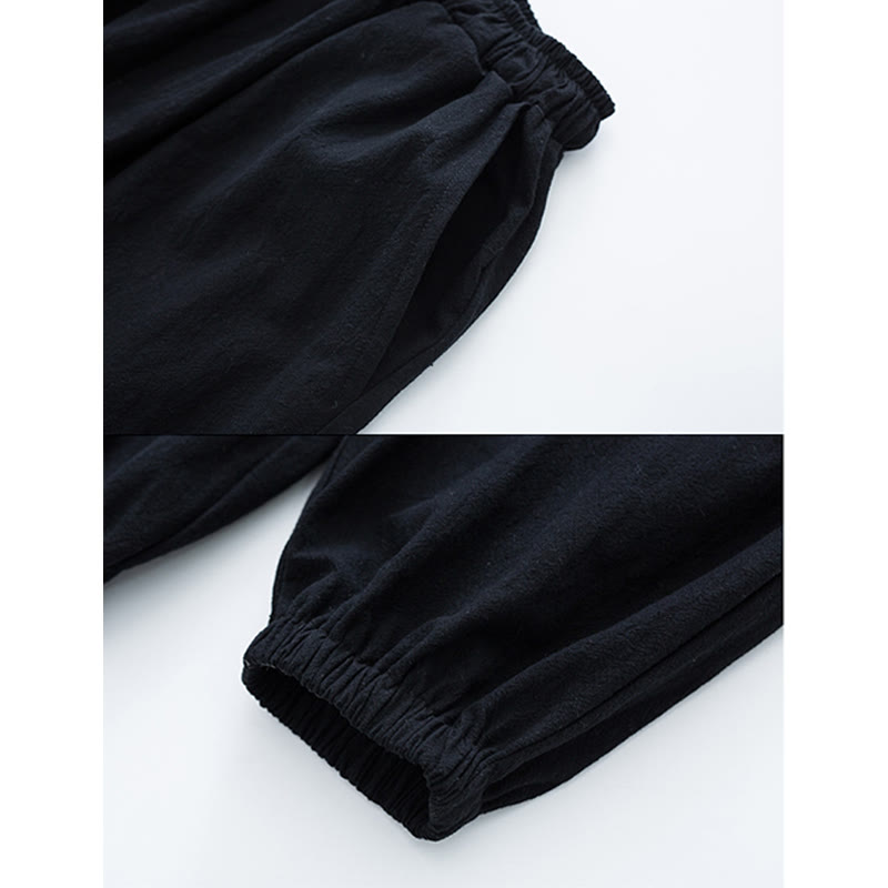 Buddha Stones無地 伝統的 コットン リネン 半袖 Tシャツ パンツ 衣類 メンズ セット - image 10