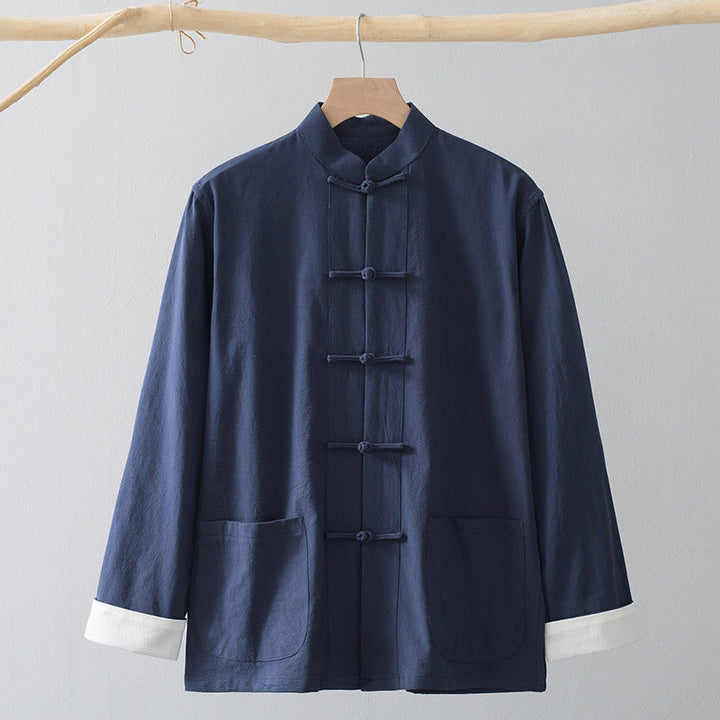 Buddha Stonesカエルボタン 中国唐装シャツ コットンリネン メンズジャケット 衣類 - 青いシャツと白いカエルのボタン - US/UK/AU44、 EU54 (4XL) - image 5