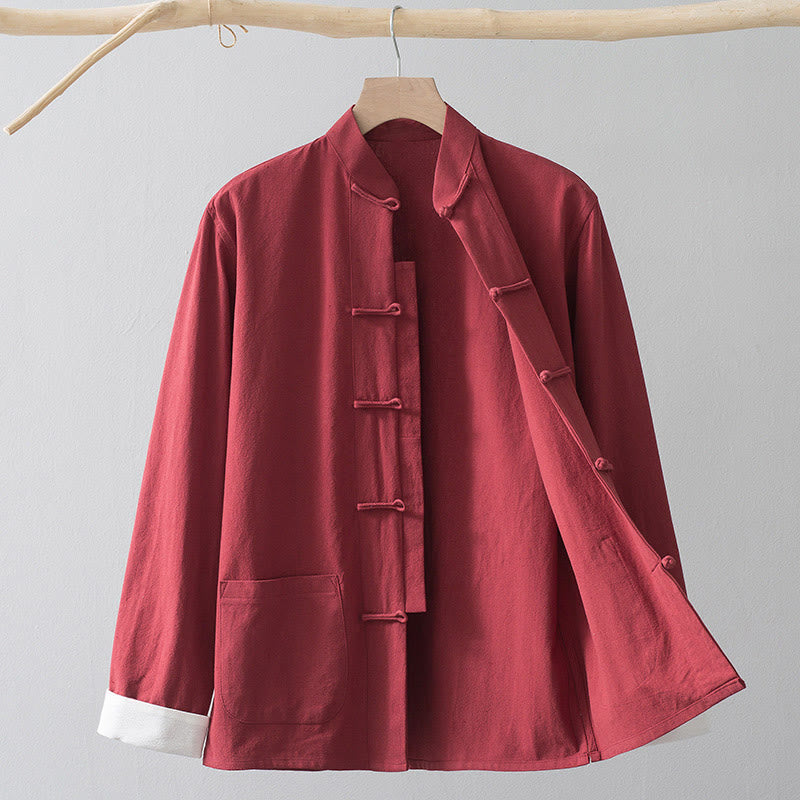 Buddha Stonesカエルボタン 中国唐装シャツ コットンリネン メンズジャケット 衣類 - 赤いシャツと白いカエルのボタン - US/UK/AU44、 EU54 (4XL) - image 14