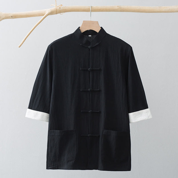 Buddha Stonesカエルボタン 中国唐装 半袖シャツ コットン メンズ ポケット付き - image 14