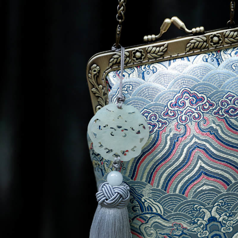 Buddha Stonesの小さな青い海の波メタルチェーンクロスボディバッグショルダーバッグ携帯電話バッグ