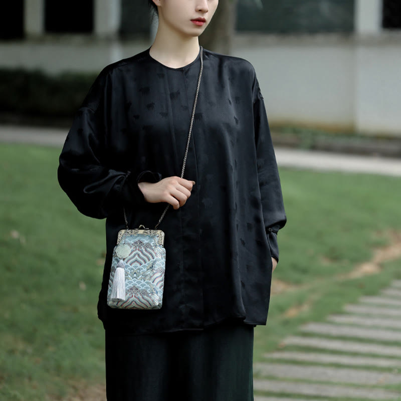 Buddha Stonesの小さな青い海の波メタルチェーンクロスボディバッグショルダーバッグ携帯電話バッグ