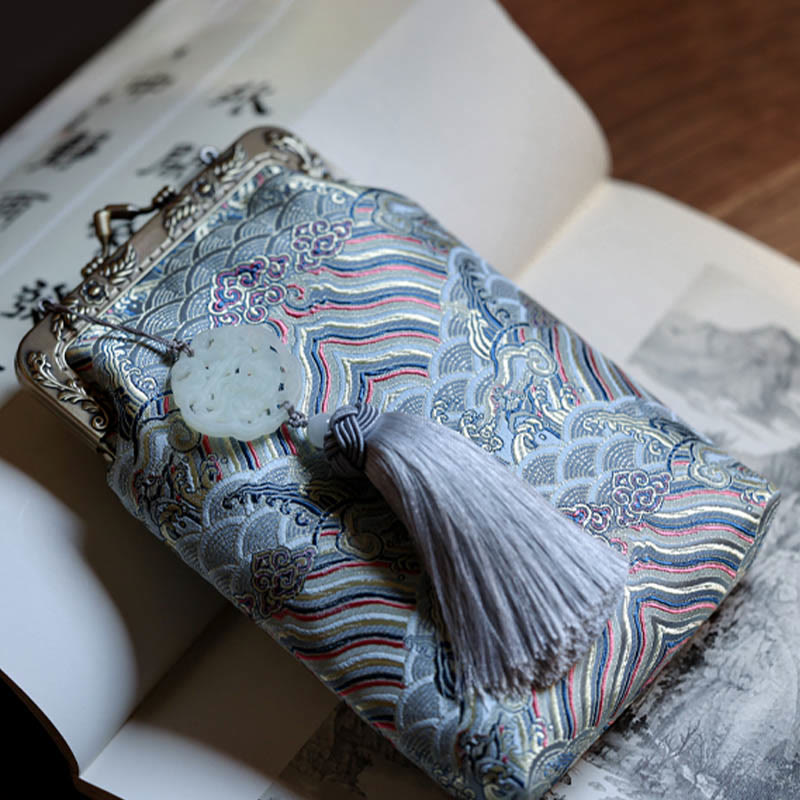 Buddha Stonesの小さな青い海の波メタルチェーンクロスボディバッグショルダーバッグ携帯電話バッグ