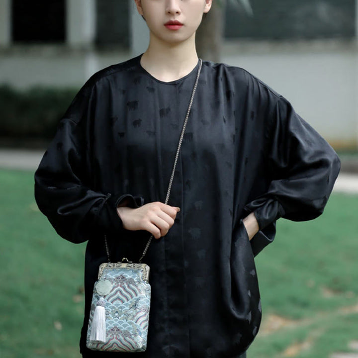 Buddha Stonesの小さな青い海の波メタルチェーンクロスボディバッグショルダーバッグ携帯電話バッグ