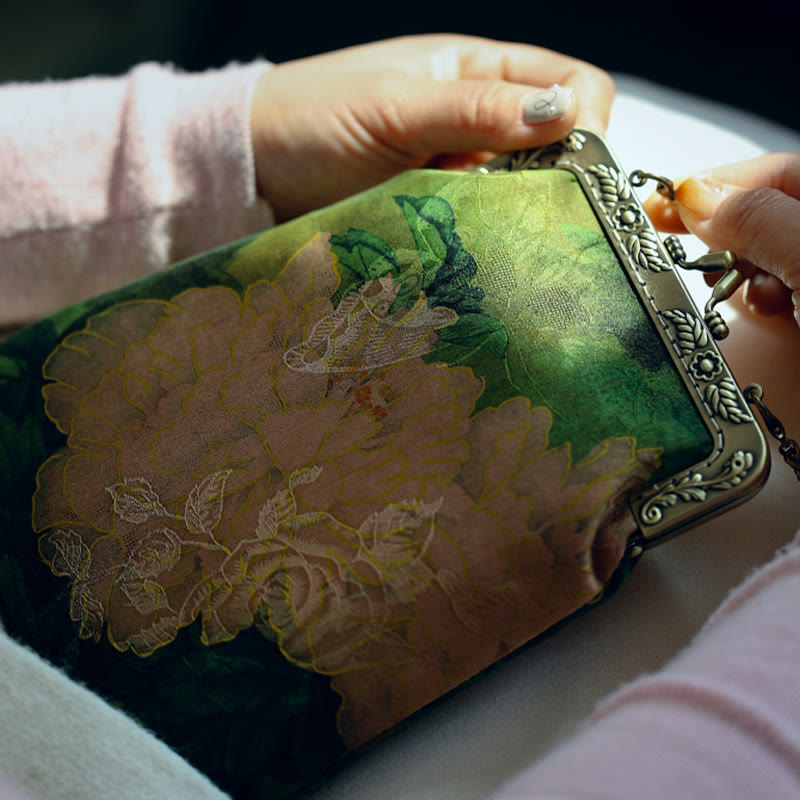 Buddha Stonesの小さな緑の牡丹の蝶のメタルチェーンクロスボディバッグショルダーバッグ携帯電話バッグ