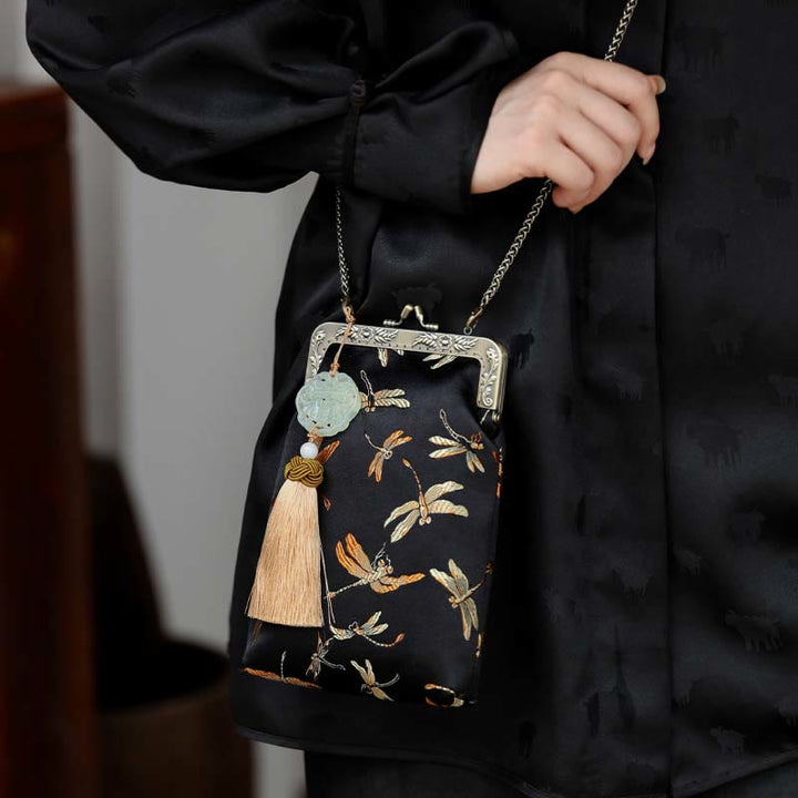 Buddha Stonesの小さなトンボのメタルチェーンクロスボディバッグショルダーバッグ携帯電話バッグ