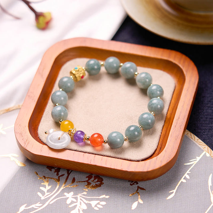 Buddha Stones翡翠レッドアゲート平和バックルチャーム自信ブレスレット