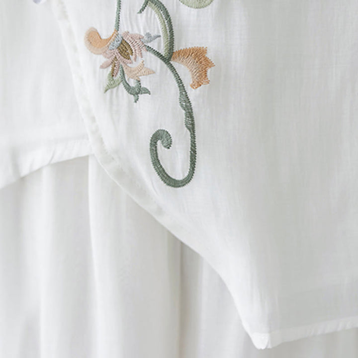 Buddha Stonesフラワー刺繍半袖Tシャツ ワイドレッグパンツ 2点セット