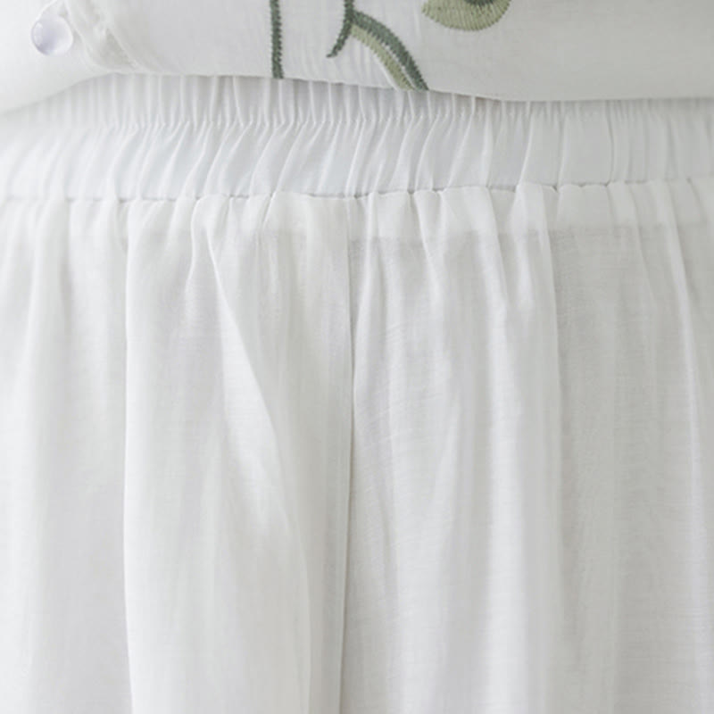 Buddha Stonesフラワー刺繍半袖Tシャツ ワイドレッグパンツ 2点セット