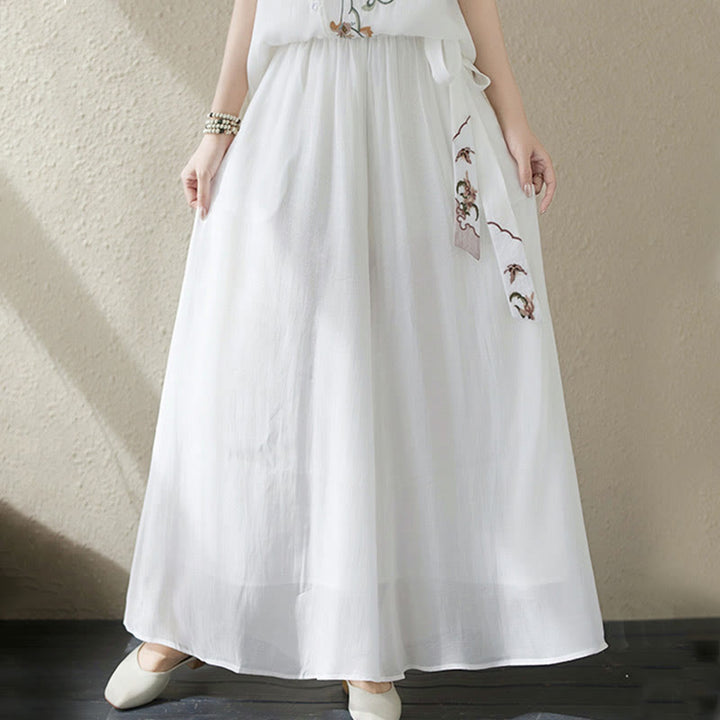 Buddha Stonesフラワー刺繍半袖Tシャツ ワイドレッグパンツ 2点セット