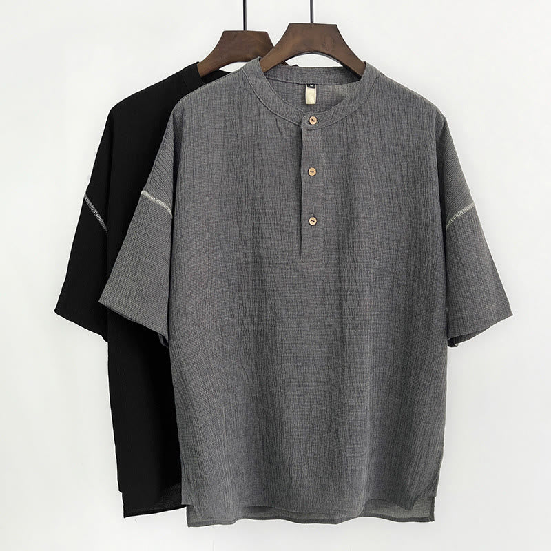 Buddha Stones夏 無地 メンズ 半袖 ボタンシャツ