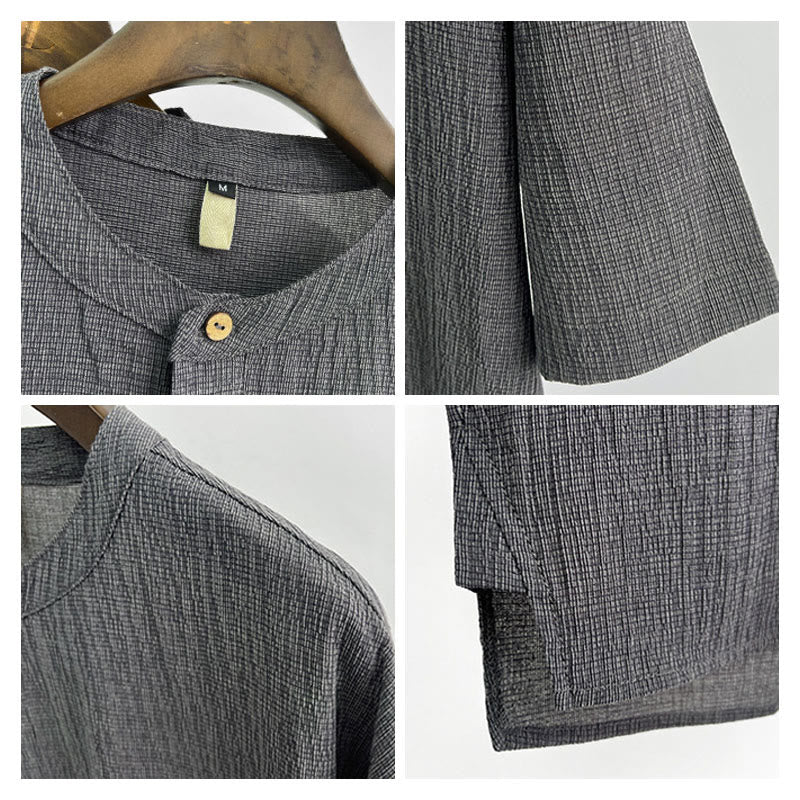 Buddha Stones夏 無地 メンズ 半袖 ボタンシャツ