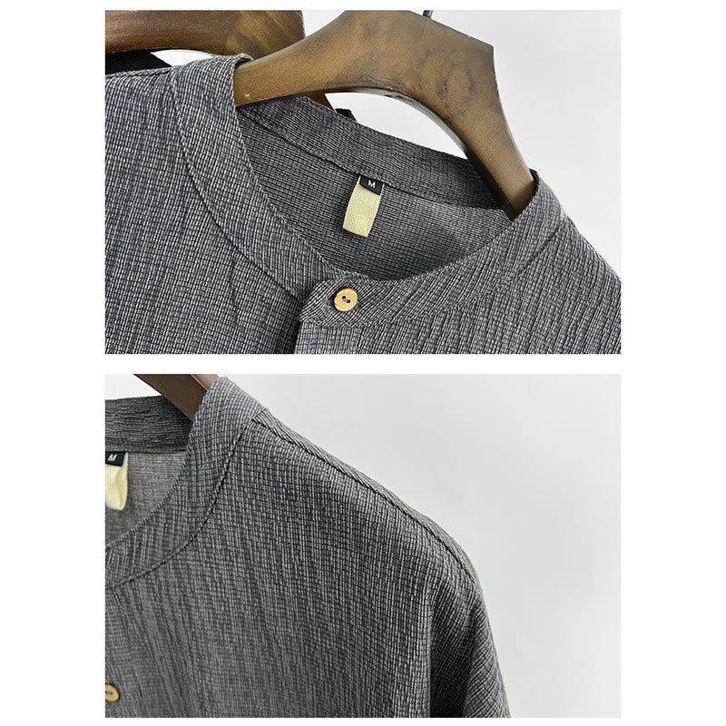 Buddha Stones夏 無地 メンズ 半袖 ボタンシャツ