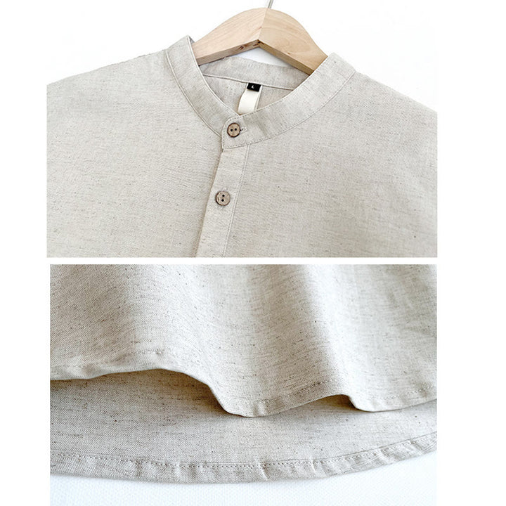 Buddha Stones無地 メンズ 半袖 ボタン リネン シャツ