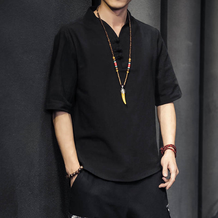 Buddha Stonesカジュアル サマー ハーフスリーブ シャツ コットン メンズ ウェア - 黒 - US/UK/AU46、 EU56 (5XL) - image 9