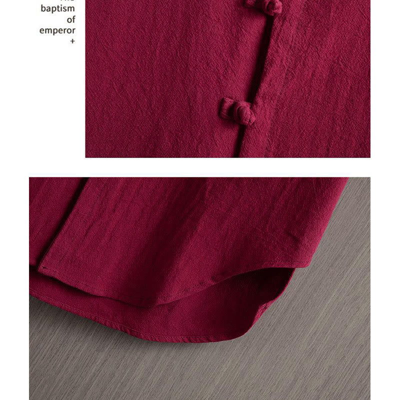 Buddha Stonesカエルボタン 無地 中国唐装 半袖シャツ コットンリネン メンズ服 - image 4