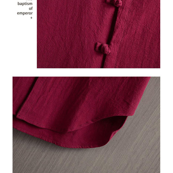 Buddha Stonesカエルボタン 無地 中国唐装 半袖シャツ コットンリネン メンズ服 - image 4