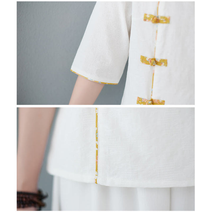 Buddha Stones柄フロッグボタン半袖コットンリネンシャツ - image 5