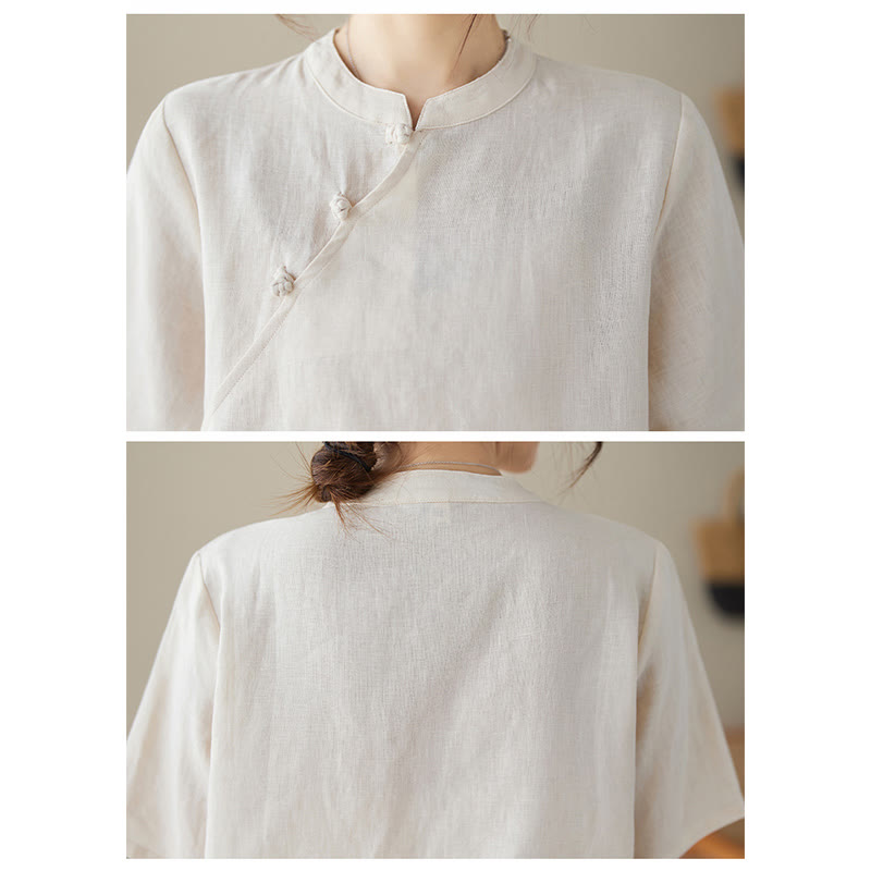 Buddha Stones無地 カエルボタン 半袖 コットンリネン シャツ - image 4