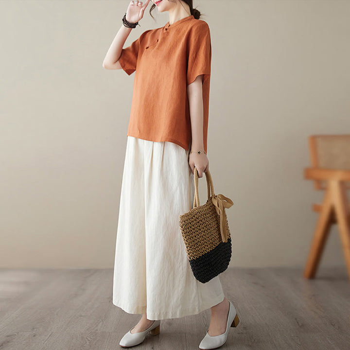 Buddha Stones無地 カエルボタン 半袖 コットンリネン シャツ - image 10