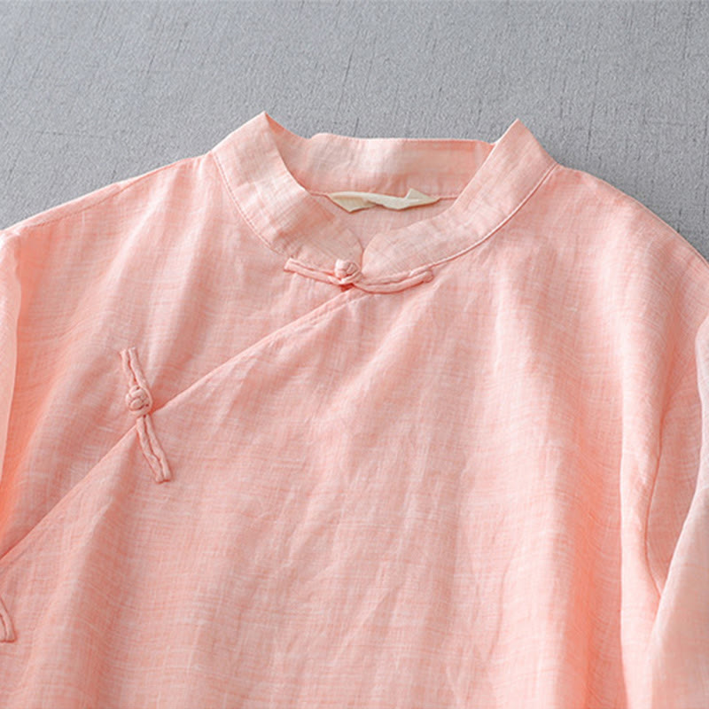 Buddha Stones無地 フロッグボタン 七分袖 ダブルレイヤー コットンリネンシャツ - image 20