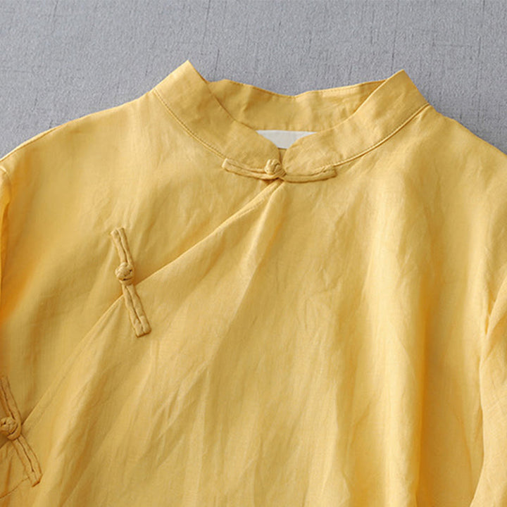 Buddha Stones無地 フロッグボタン 七分袖 ダブルレイヤー コットンリネンシャツ - image 9