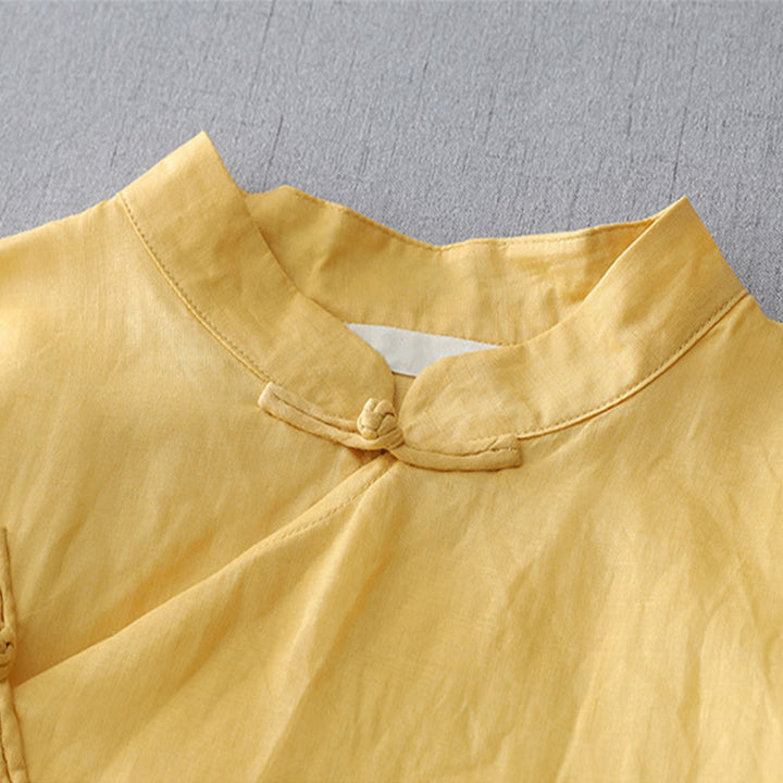 Buddha Stones無地 フロッグボタン 七分袖 ダブルレイヤー コットンリネンシャツ - image 10