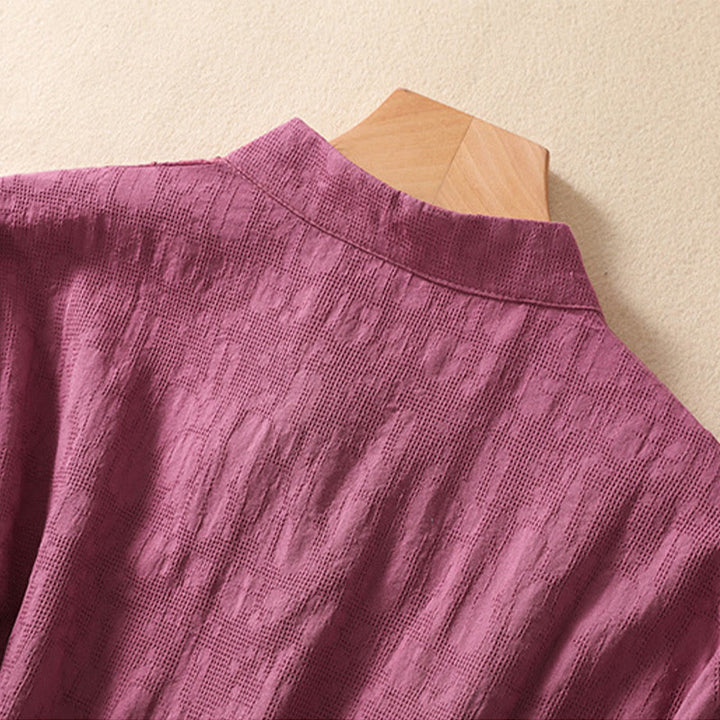 Buddha Stones梅刺繍カエルボタン半袖コットンリネンシャツ - image 36